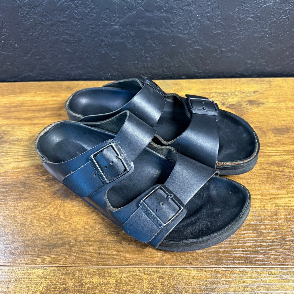 Birkenstock Arizona Black Leather Two-Strap Slide Sandals EU 39 Womens 8 Mens 6